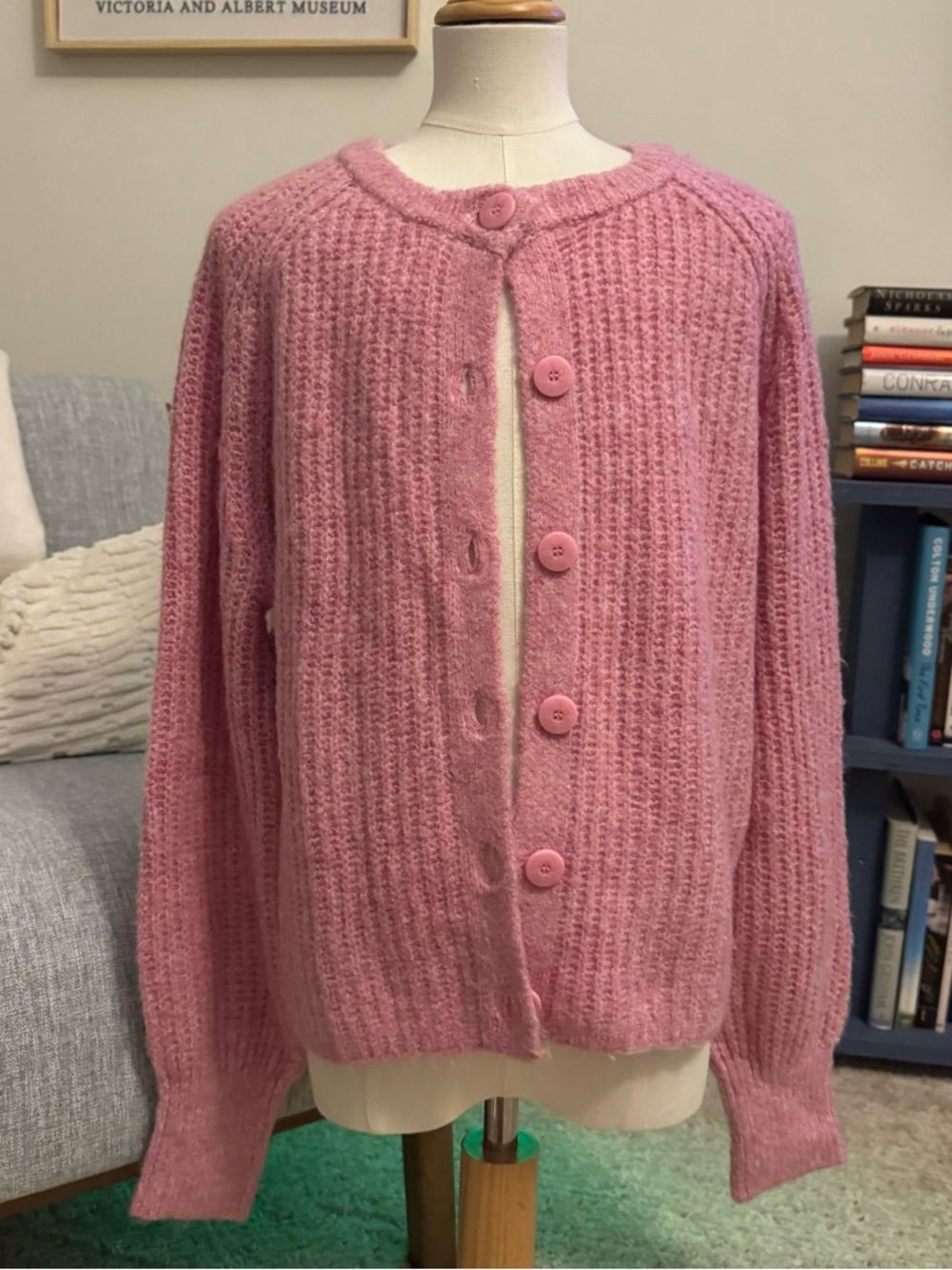 Soft Knit Pink Button-Up Women's Sweater